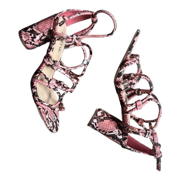 Womens JustFab All Eyes On Me Pink Strappy Snakeskin Pumps Heels - Sz 7 - Picture 7 of 8